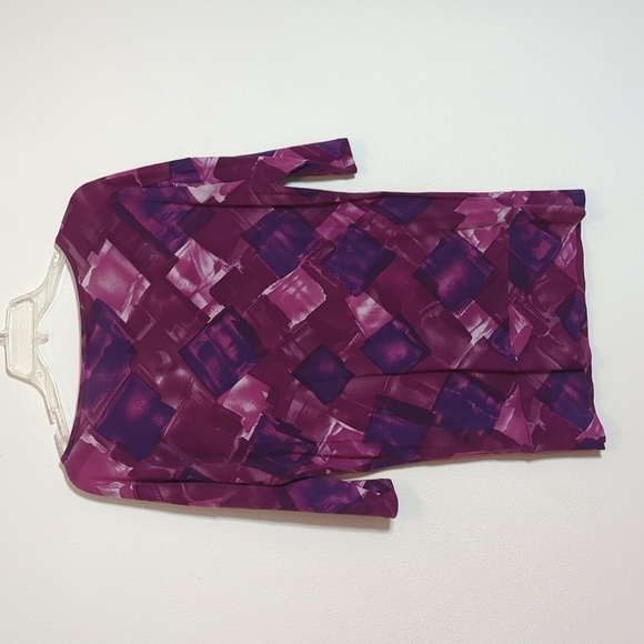 Pink Twill Womens Shirt Tunic Top Purple Blouse Geometric Squares Violet Small - Picture 8 of 8